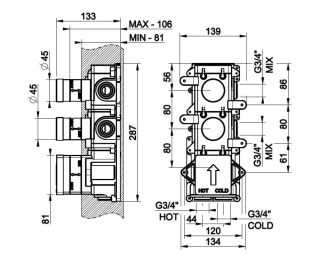 Скрытая часть для термостатического смесителя на два выхода Gessi 43103.031